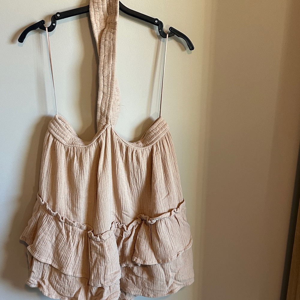 Promesa Beige Ruffled Halter Top